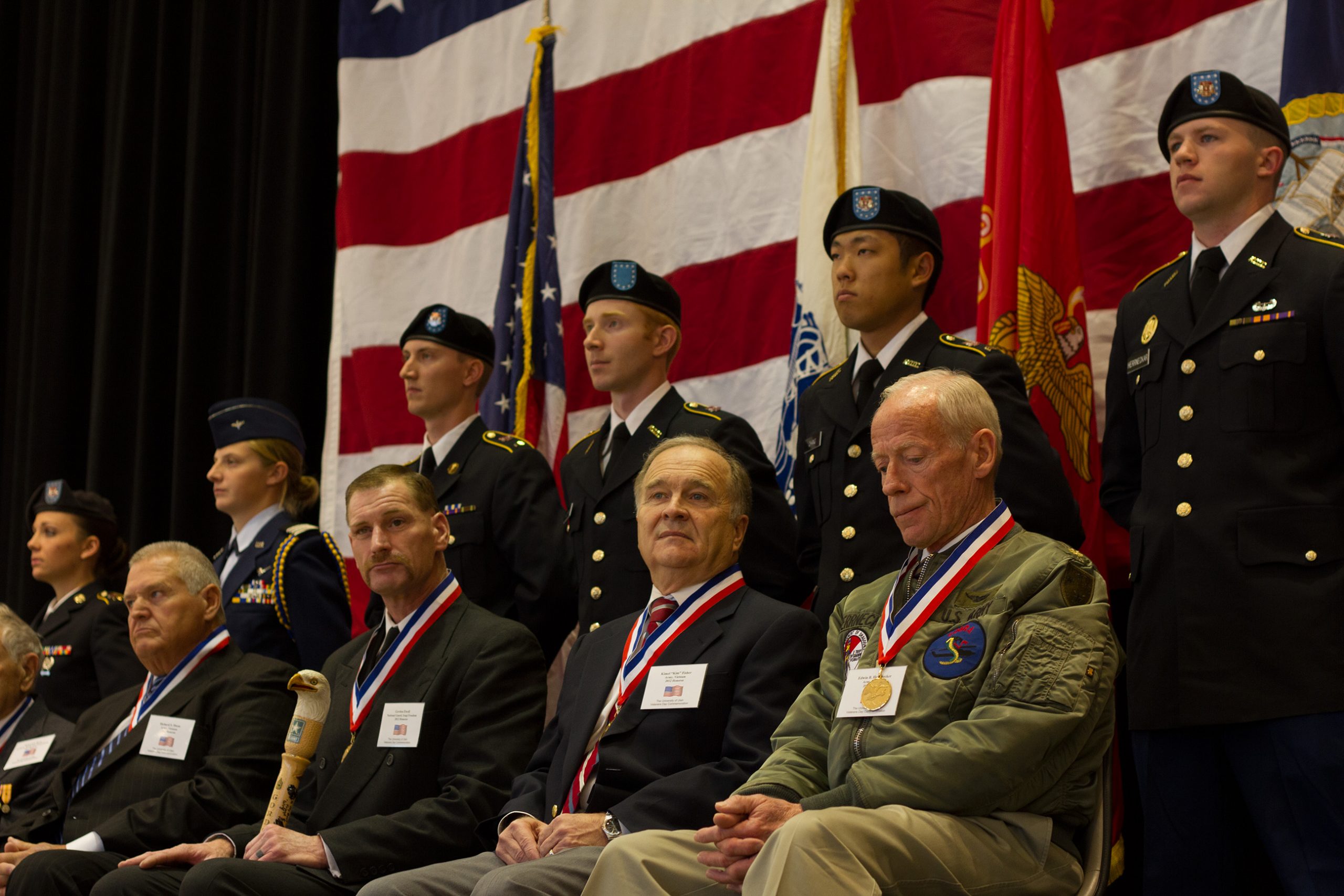 2012 honorees with their ROTC cadet escorts.