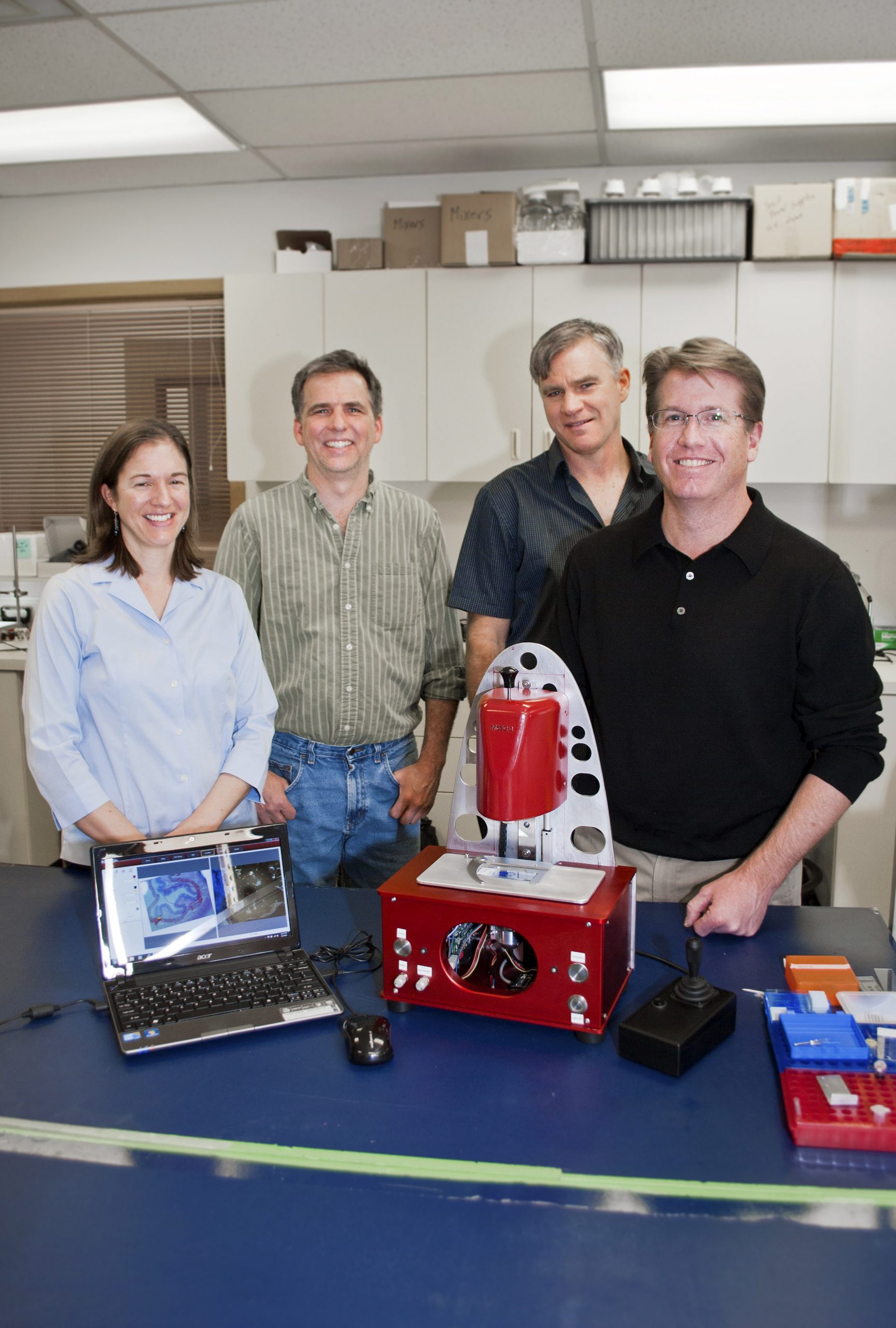 The AvanSci Bio team is (front to back) Rob Parry, Katherine Geiersbach, Mark Herrmann and Nils Adey.