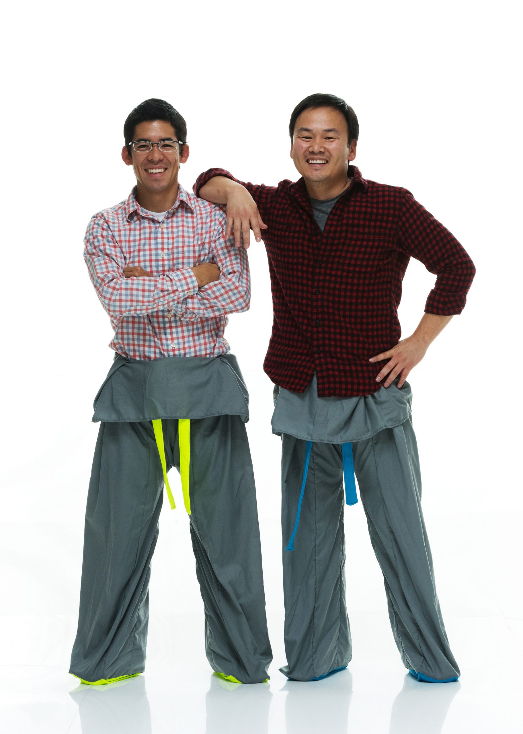 University of Utah students Brayden Iwasaki (left) and Garred Lentz (right) came up with the idea for Sakpants, a cross between “Thai fisherman pants” and children’s footie pajamas, in 2013. They developed an initial prototype and received a $3,000 seed grant from a U program affiliated with the Lassonde Entrepreneur Institute. The students used the seed money to refine their product and then raised nearly $25,000 from 476 supporters on Kickstarter.com to continue moving their idea to production.