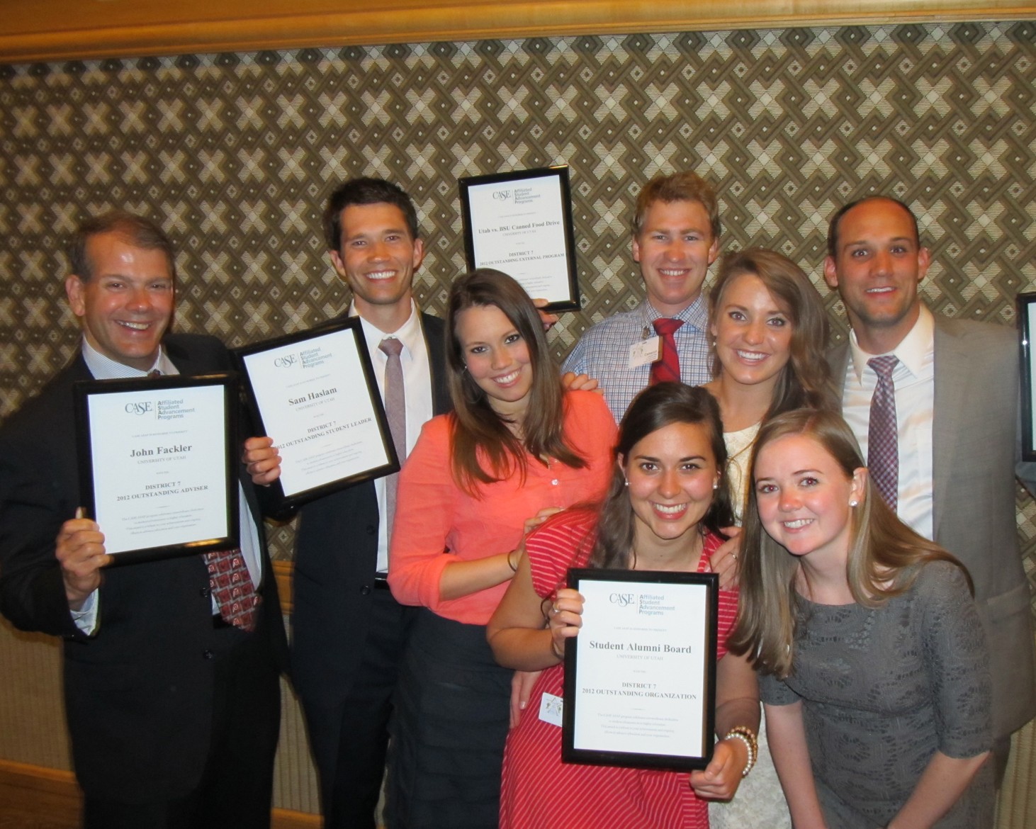 Members of the University of Utah Alumni Association, Student Alumni Board and The Mighty Utah Student Section, better known as The MUSS, with five awards won at the District 7 western regional conference of the Affiliated Student Advancement Programs of the Council for Advancement and Support of Education (CASE ASAP), held in Los Angeles April 20-21.