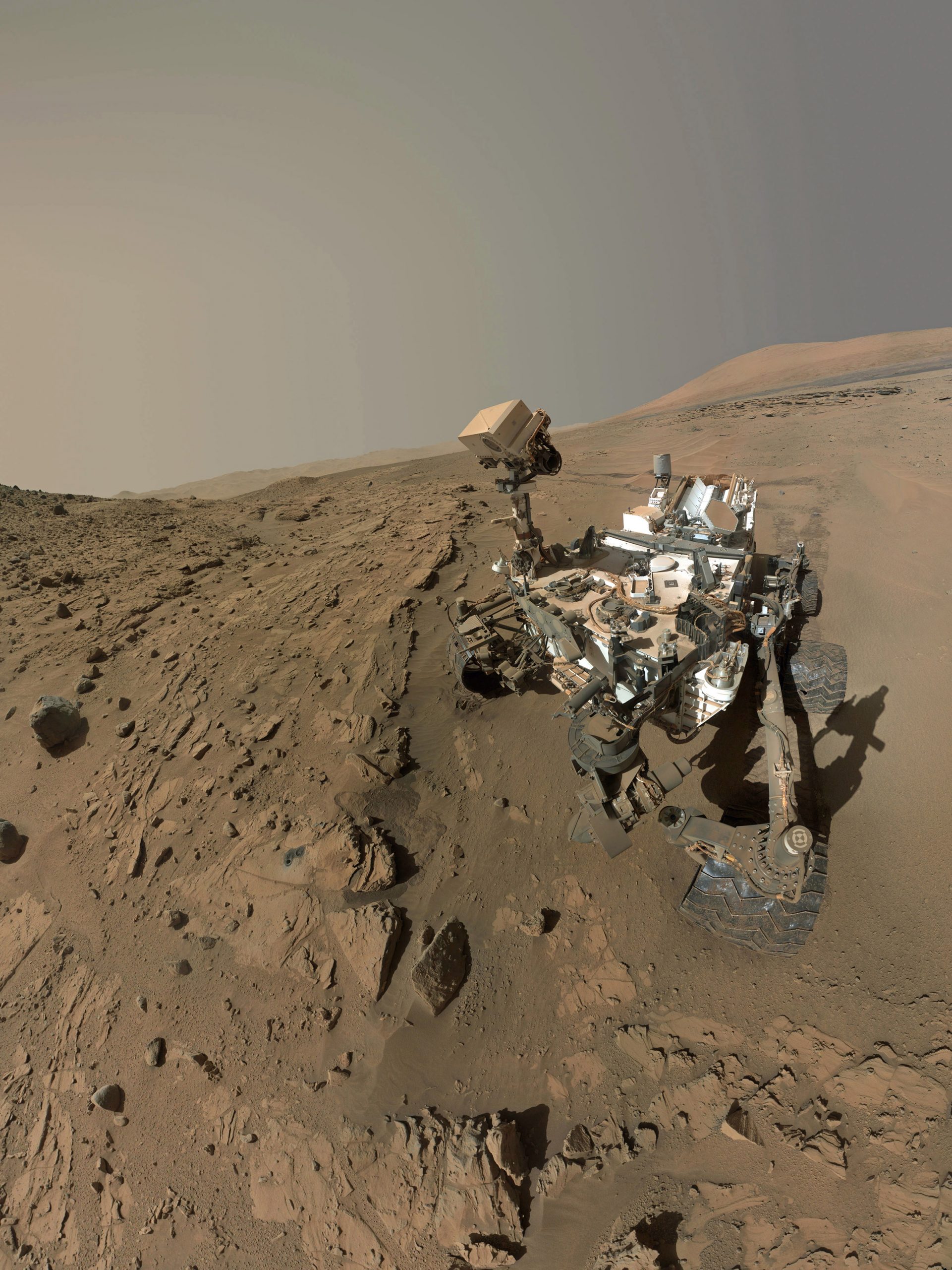 NASA’s Curiosity rover on Mars took this “selfie” photo in April and May 2014 by using a camera at the end of  its arm to take dozens of images, which then were combined into this self-portrait of the exploration vehicle drilling into sandstone. Kimberly Lichtenberg of NASA’s Jet Propulsion Laboratory will discuss Curtiosity’s two-year-mission during a Sept. 24 Frontiers of Science Lecture at the University of Utah.