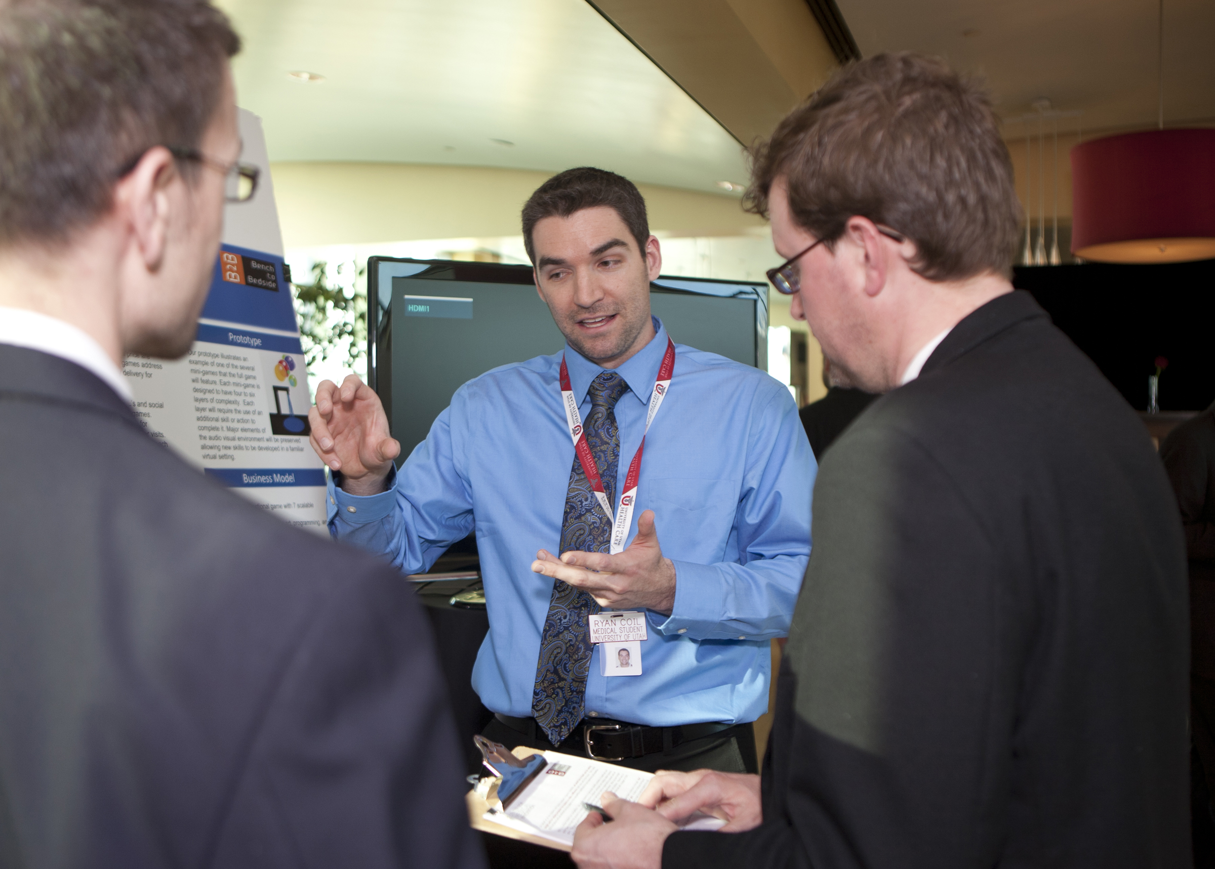 A student presents a health-related video game prototype during a recent event at the University of Utah.