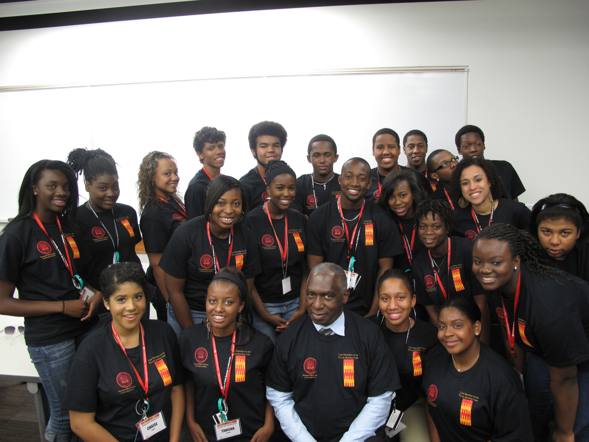 Students gather with a faculty mentor after a research session in the Marriott Library during the Inaugural Black Student Leadership Institute in 2012.