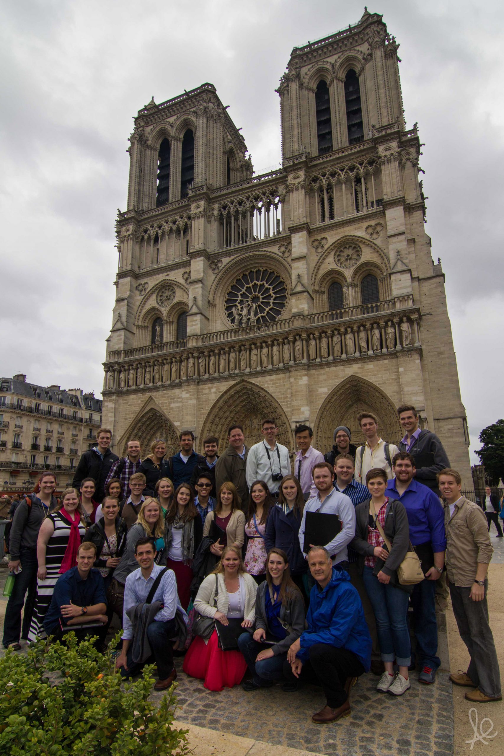 Members of the University of Utah Chamber Choir outside Cathédrale Notre Dame de Paris after rehearsing for their participation in Sunday Mass. (24 May 2014)