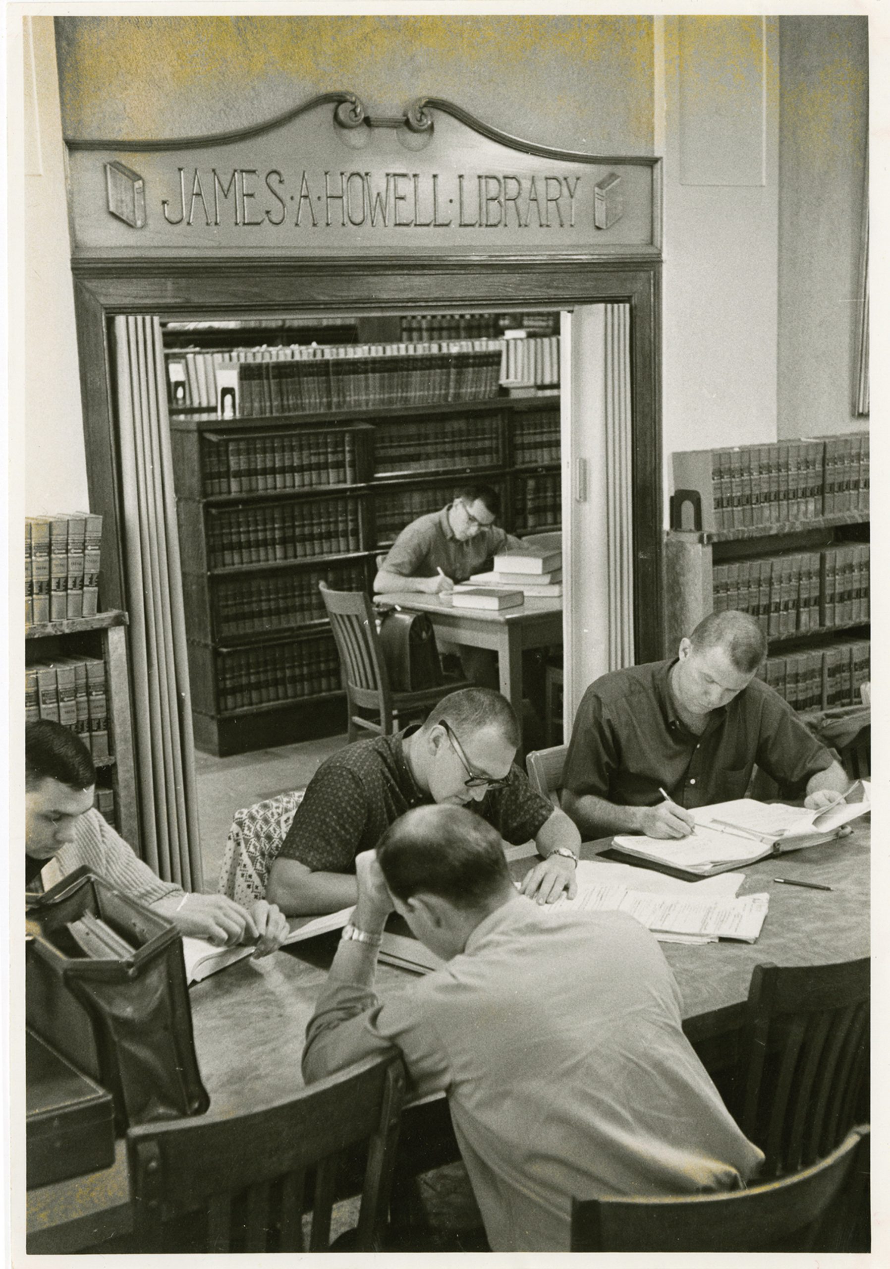 Law students study in the original law library on the top floor of the Park Building. Circa 1950.