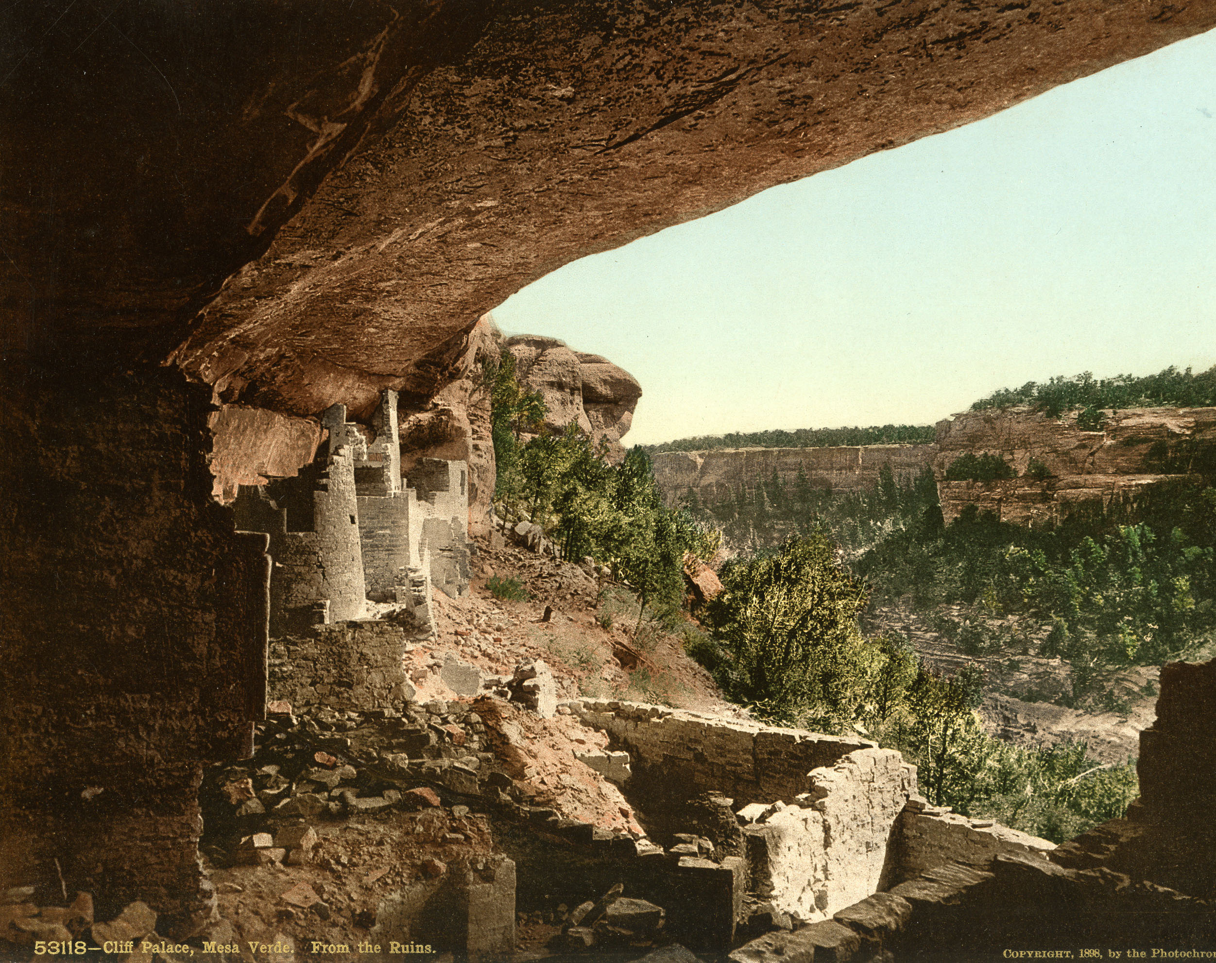 Cliff Palace, Mesa Verde Colorado. Created by the Detroit Photographic Company in 1889.