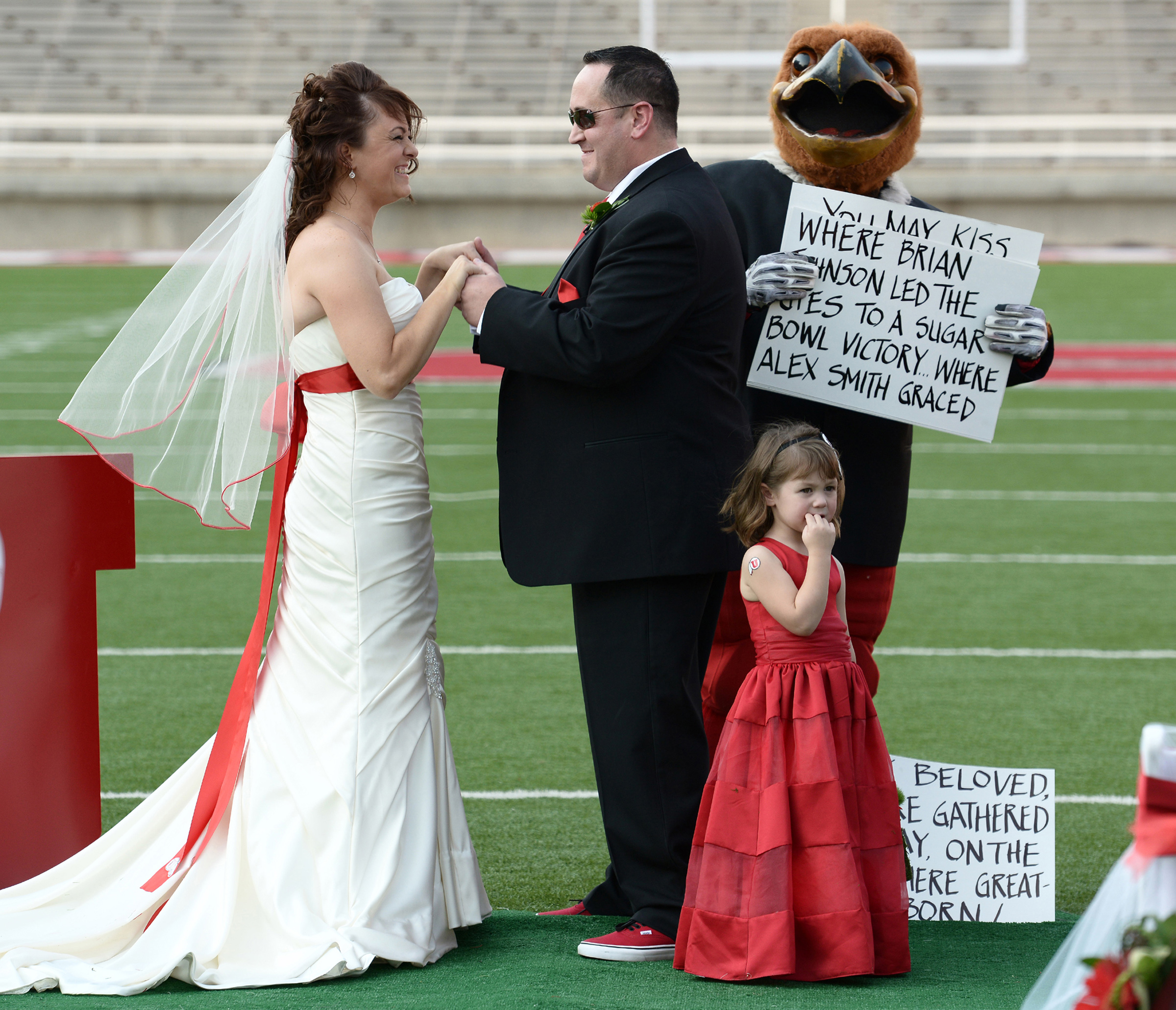 Tara and Ryan, 2012 Ultimate Utah Wedding winners. Their ceremony was led by Swoop, the University of Utah mascot.