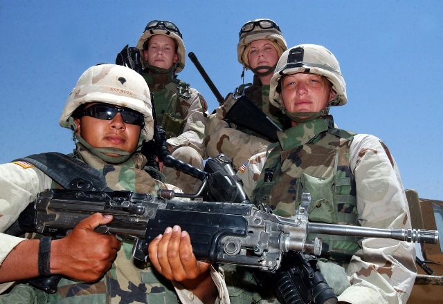 Lionesses Cynthia Espinoza, Ranie Ruthig, Shannon Morgan, and Michelle Perry in Ramadi, Iraq in July 2004.