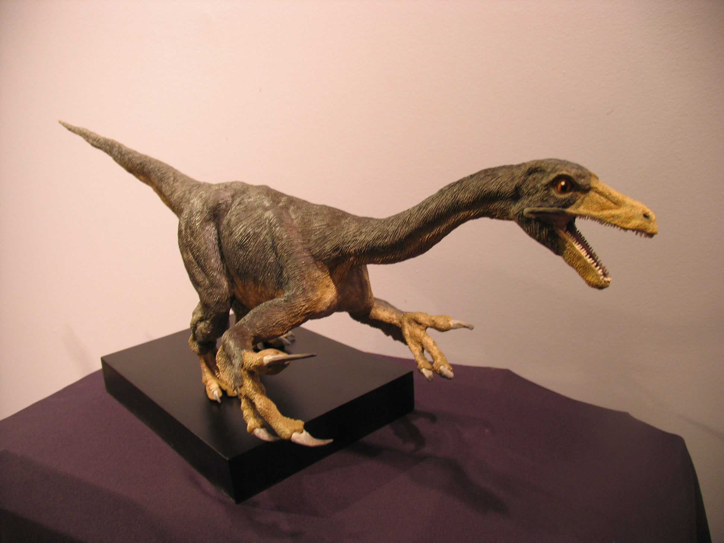 Sculpture of the previously unknown dinosaur species Falcarius utahensis, which was dicovered by scientists from the Utah Geological Survey and the Utah Museum of Natural History at the University of Utah. The sculpture was created by artist John Moore, with casting and painting by PaleoForms LLC in Provo, Utah.